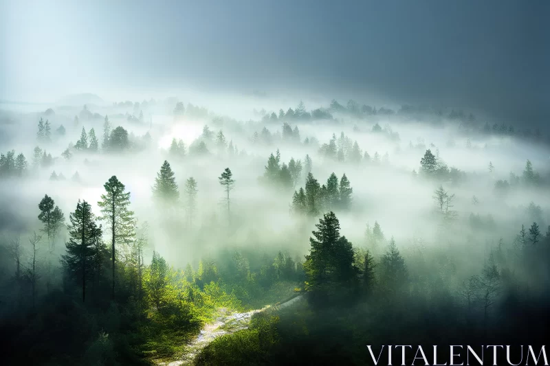 Captivating Forest Landscape Covered in Fog and Trees AI Image