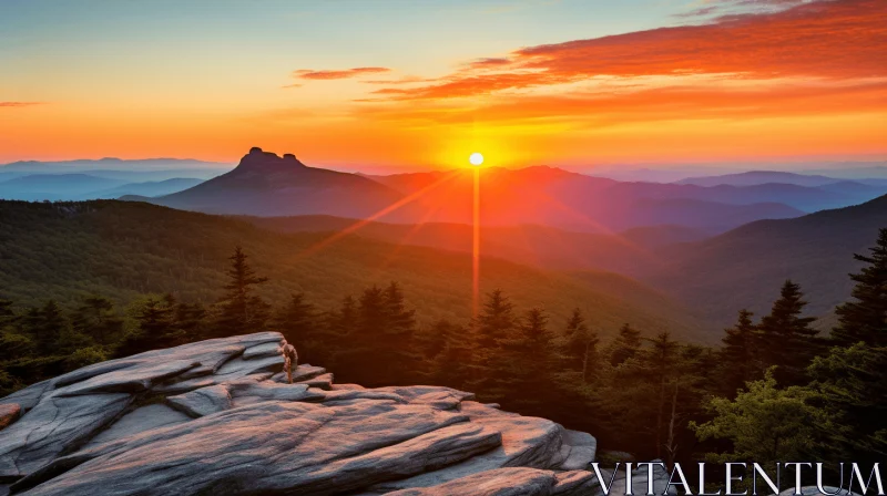 AI ART Captivating Sunrise from Rock Face: Majestic Mountain Range at Sunset