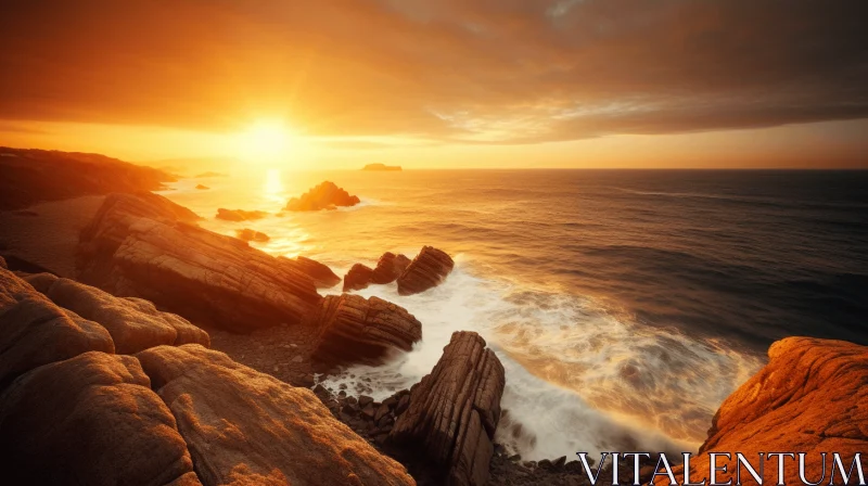 Captivating Sunset at Cliff Edge over Water - Mysterious Seascapes AI Image