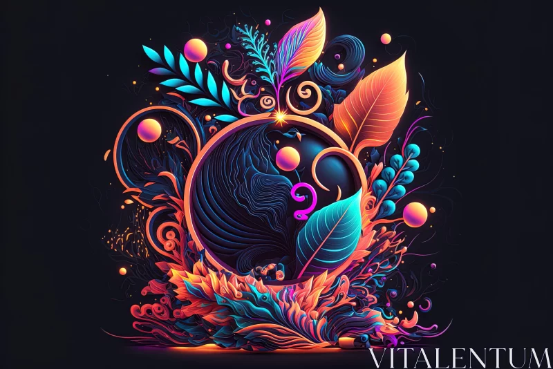 Colorful Pattern Artwork with Leaves | Dreamlike Illustration AI Image