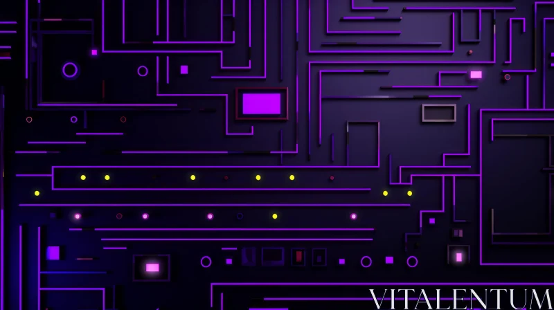 Dark Purple 3D Circuit Board with Glowing Lights AI Image