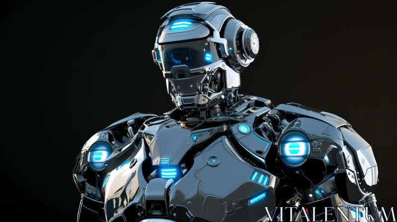 Futuristic Black and Blue Robot | 3D Rendering AI Image