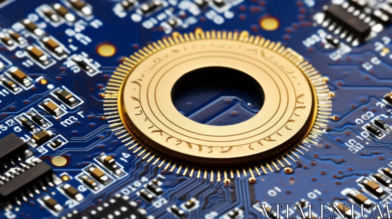 Gold-Plated CPU Socket on Blue PCB | Technology Image AI Image