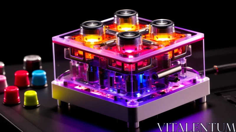 Innovative 3D Rendering of Transparent Cube with Illuminated Vacuum Tubes AI Image