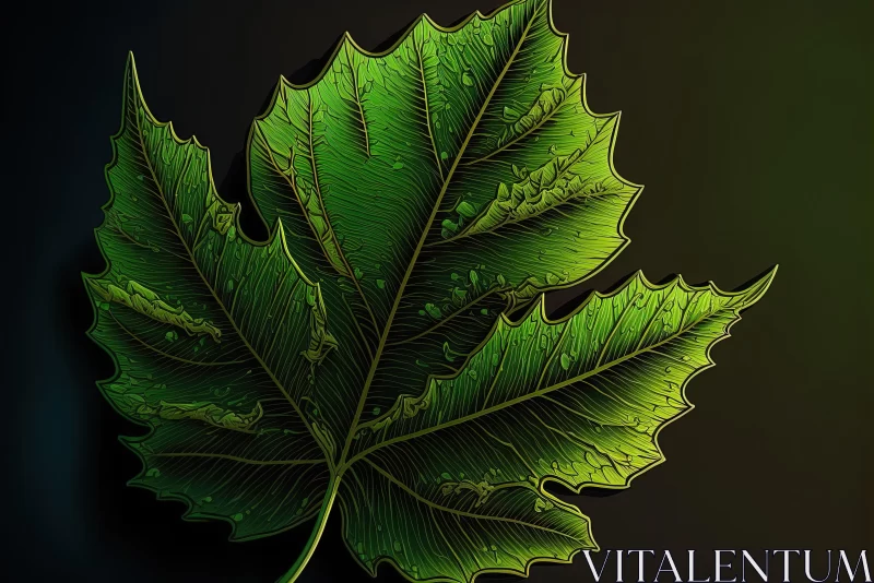 Intricate Hand-Painted Leaf Illustration on Dark Background AI Image