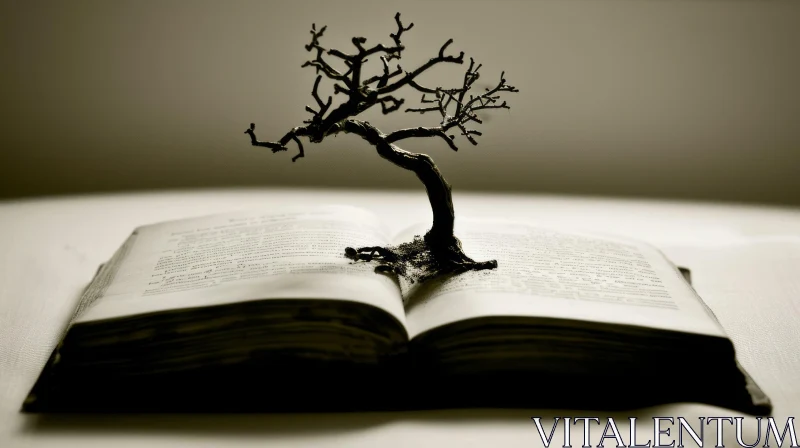 Surreal Open Book with Metal Tree - Captivating Composition AI Image