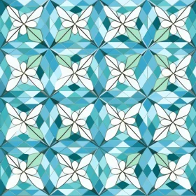 Blue and Green Tile Pattern with Floral Designs