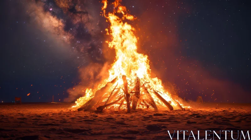 Captivating Bonfire on a Night Beach: A Mesmerizing Scene AI Image
