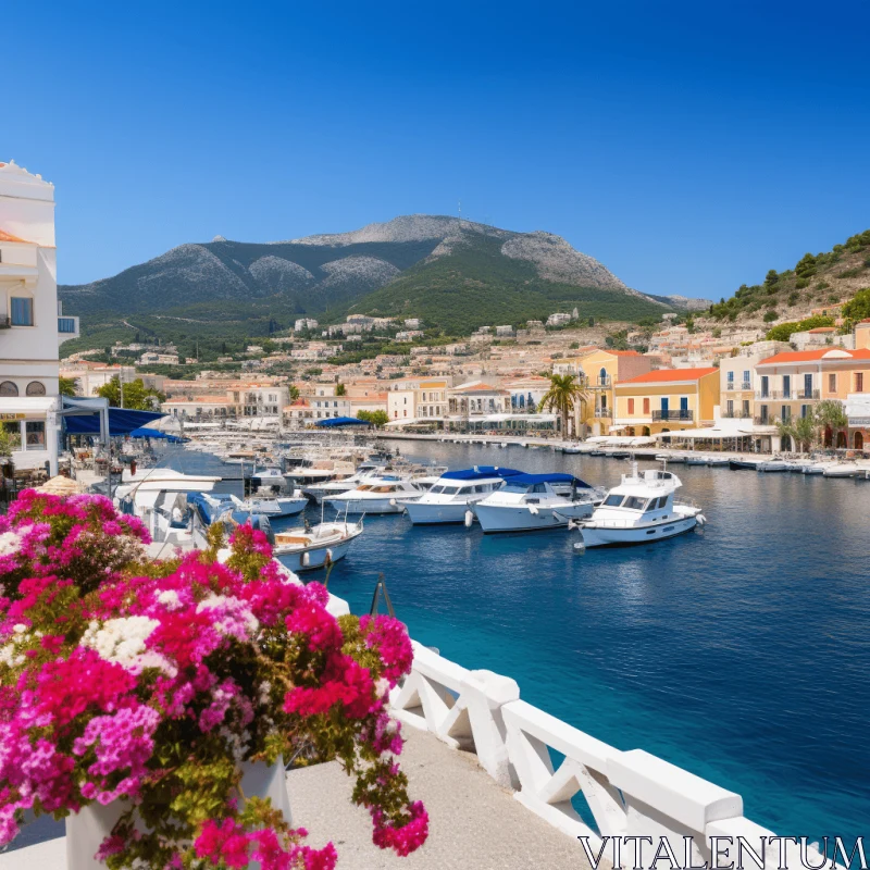 Captivating Harbor Views: A Serene Blue Sky Over Water in Greek Art Style AI Image