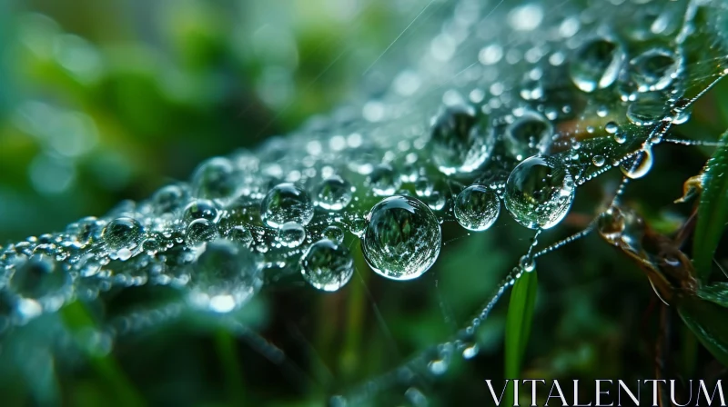 Close-up Image of Spider's Web Covered in Morning Dew AI Image