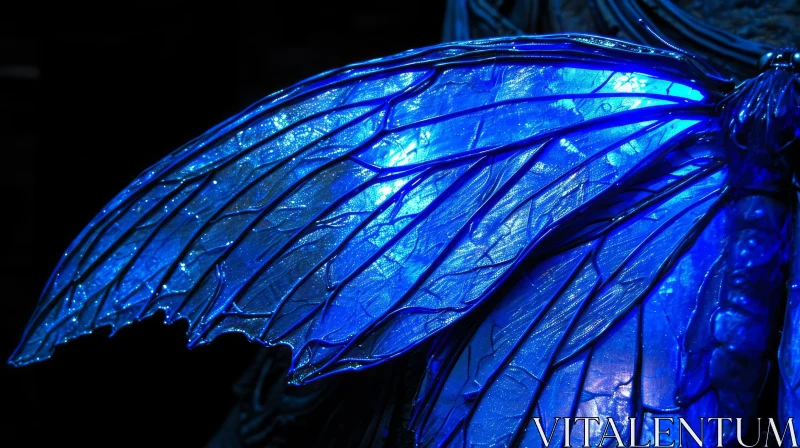 Close-up of a Glistening Blue Butterfly Wing AI Image