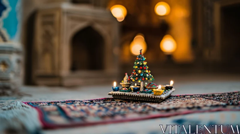 Enchanting Christmas Tree with Colorful Beads and Oriental Rug AI Image