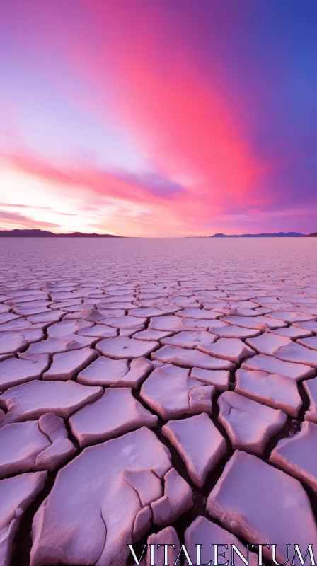 Frozen Salt Flat Landscape with Mesmerizing Purple Sky AI Image