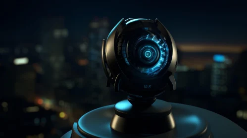 Futuristic Security Camera 3D Rendering - Night City Background