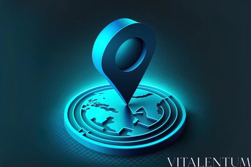 Blue GPS Location Pin on Dark Background - Abstract Art AI Image