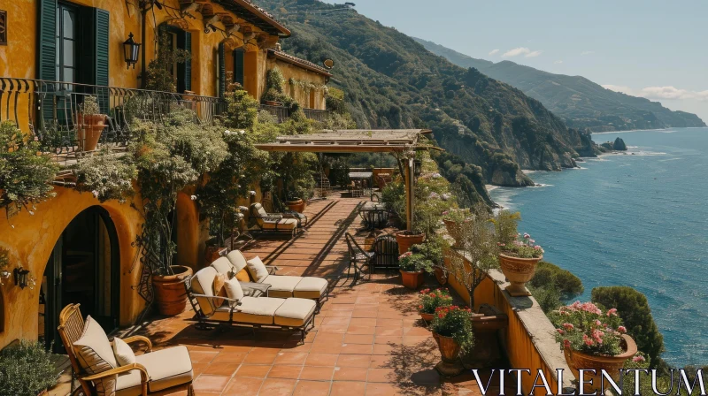 AI ART Serene Mediterranean Villa with Sea View - Artistic Image