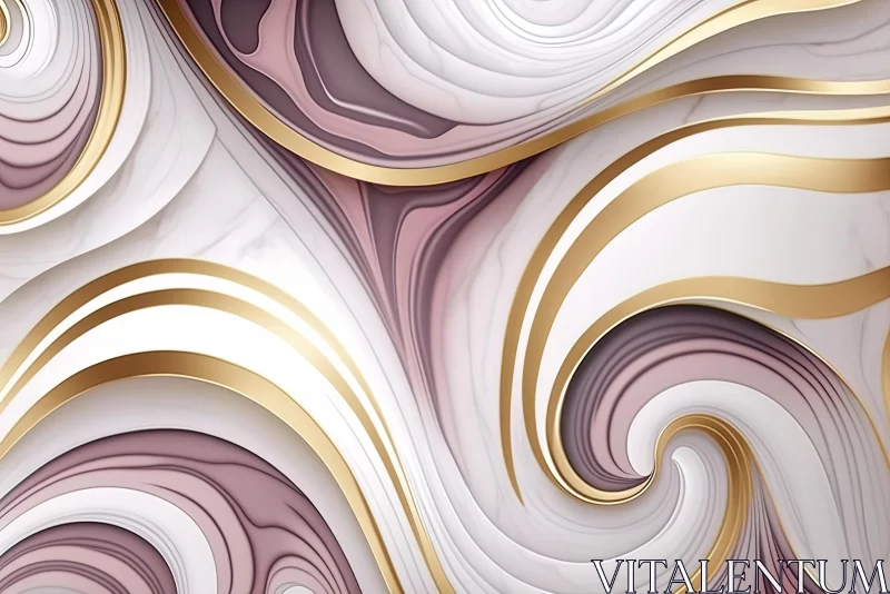 Abstract Marble Art: Pink, White, and Gold Wavy Background AI Image