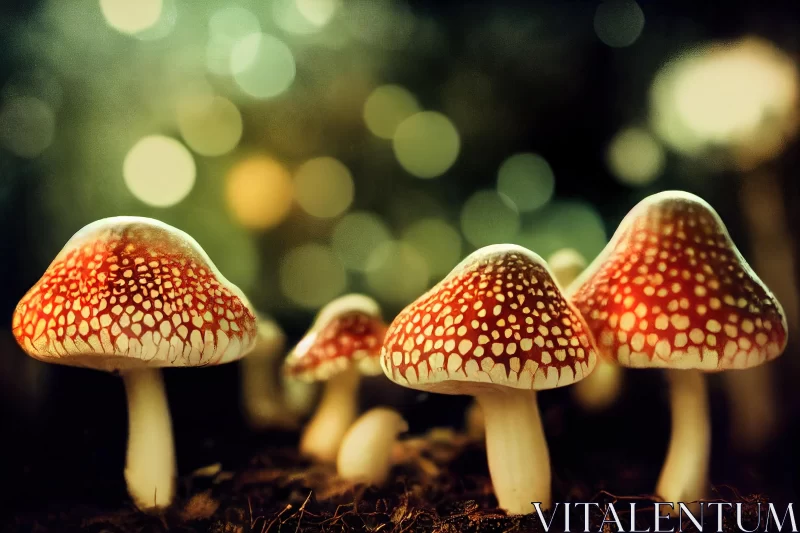 Captivating Mushroom Scene with Ethereal Bokeh Lights AI Image