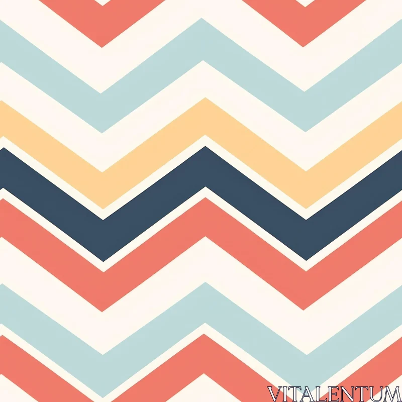AI ART Chevron Vector Pattern in Coral, Blue, Yellow on White Background