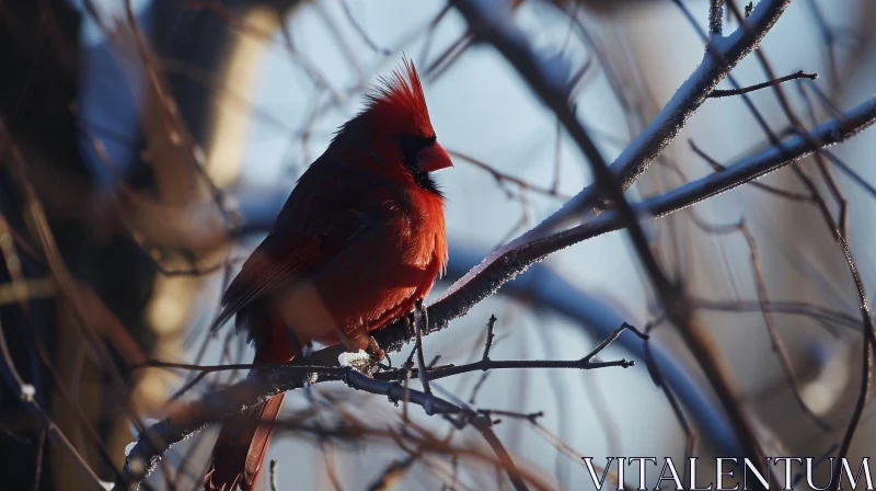 Male Northern Cardinal on Snowy Branch - Nature Photography AI Image