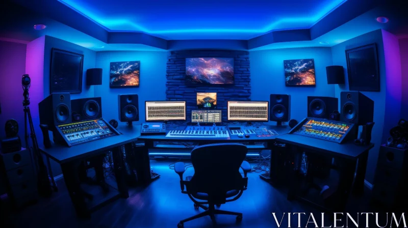 Professional Music Studio with Neon Lighting AI Image