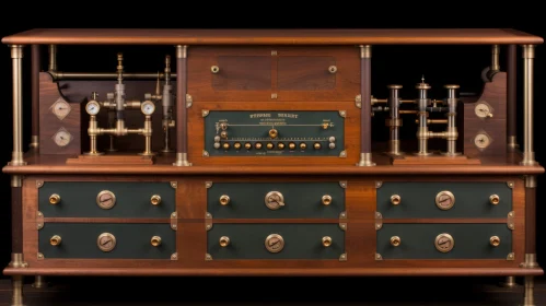 Steampunk Wooden Cabinet with Knobs and Switches