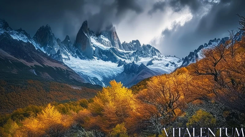 Captivating Mountain Landscape with Majestic Snow-Capped Peak AI Image