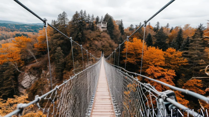 Enchanting Suspension Bridge in a Forest - Captivating Autumn Landscape AI Image