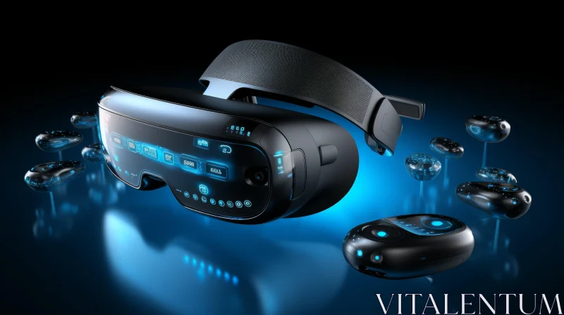 Futuristic Virtual Reality Headset with Blue Glowing Elements AI Image