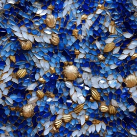 Intricate Blue and Gold Mosaic on White Background