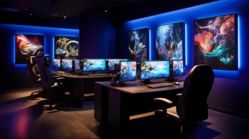 Modern Gaming Room with Five Gaming Stations