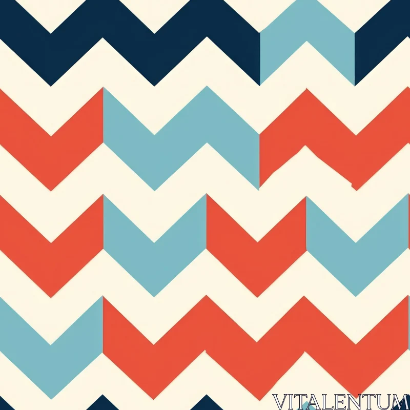 Retro Geometric Chevron Pattern in Red, Blue, and Cream AI Image