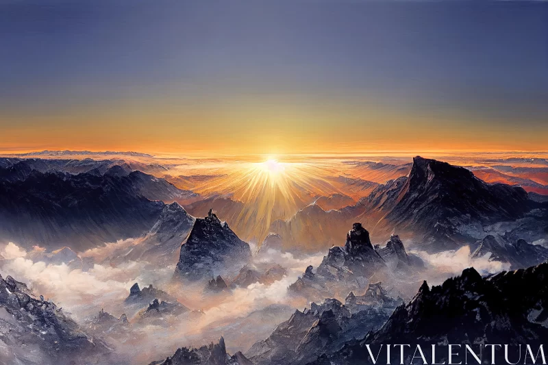 Sunrise Over Majestic Mountains - Realistic Fantasy Art AI Image