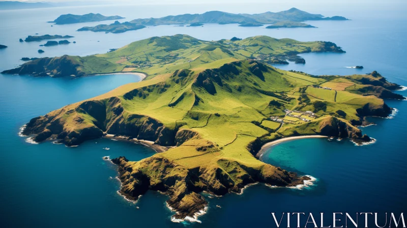 Captivating Island Landscape: Aerial View of Majestic Mountains AI Image