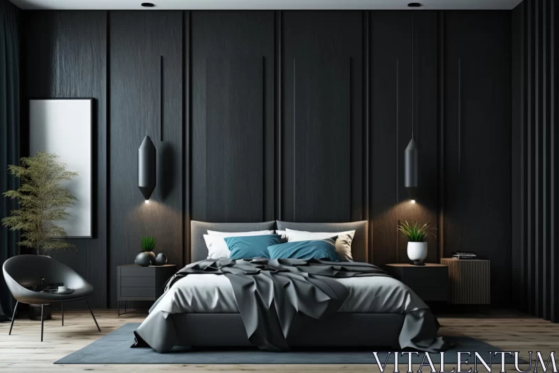 Luxurious Black Bedroom with Modern Furniture AI Image