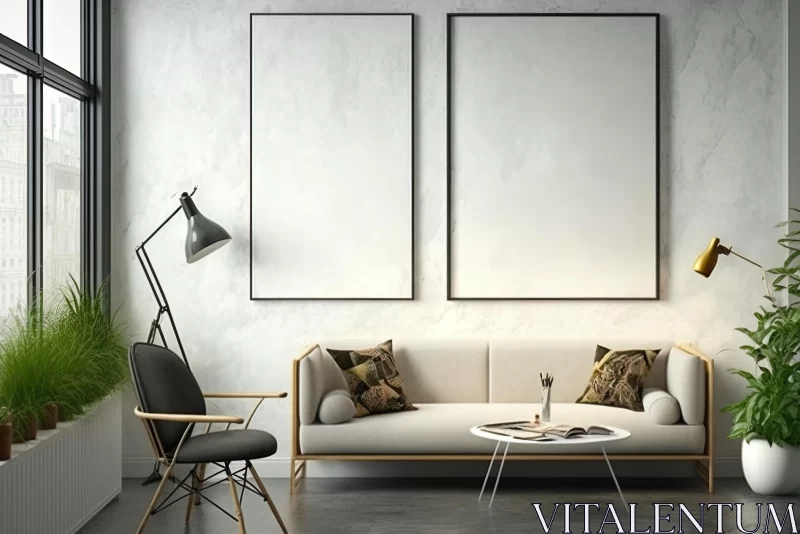 AI ART Modern Living Room with Industrial and Product Design Artwork