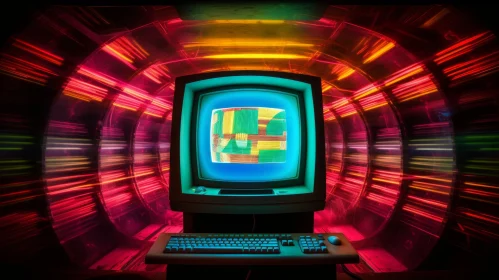 Vintage Computer on Colorful Background