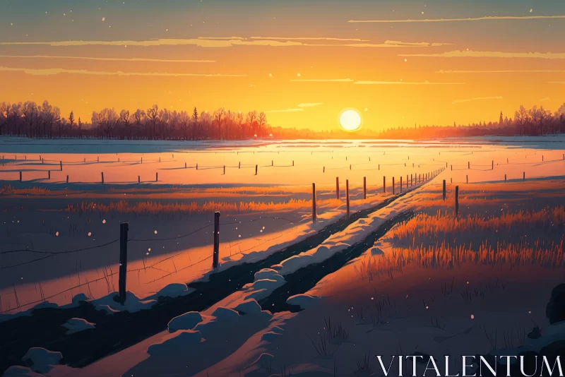 Captivating Winter Field Illustration in Golden Light AI Image