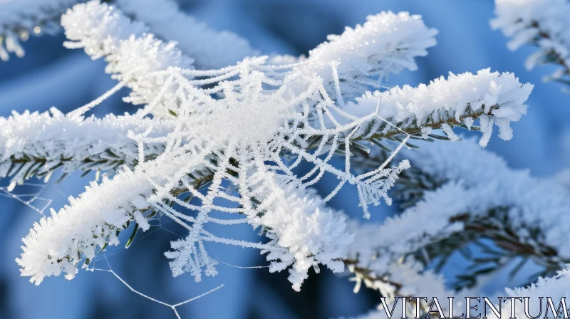 Delicate Spider Web Covered in Frost and Snow AI Image