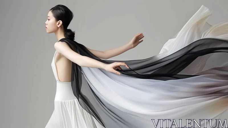 Ethereal Beauty: Captivating Photo of a Woman in a White Dress and Cape AI Image