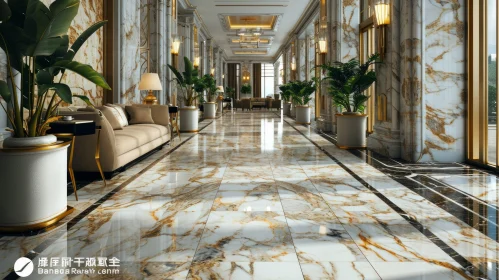 Luxurious Hotel Lobby with Marble Floors and Gold Accents