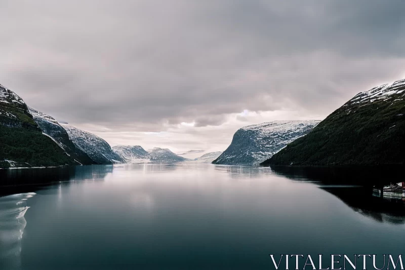Norwegian Nature: Ocean in the Mountains with Snow | Captivating Symmetry AI Image