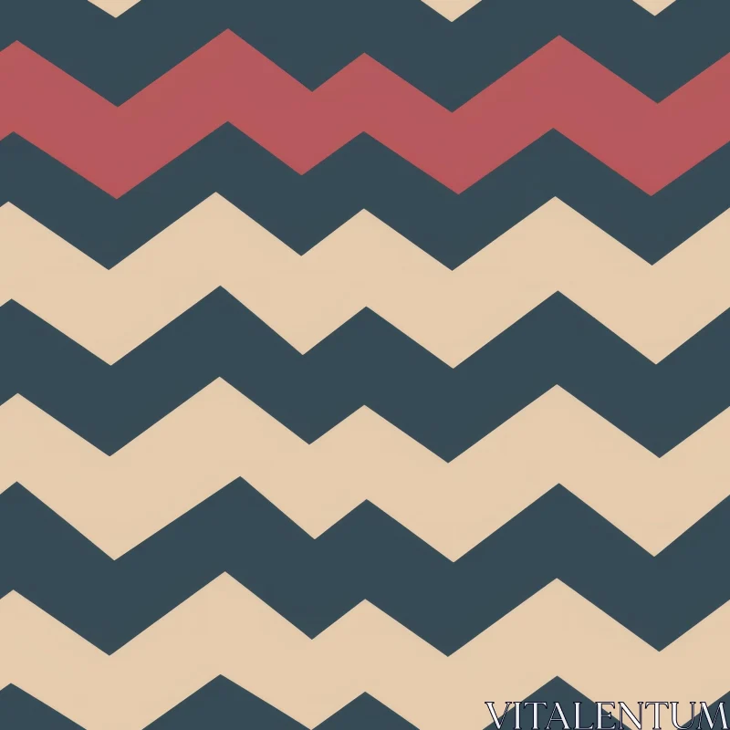 Retro Zig Zag Pattern in Red, Beige, Blue AI Image