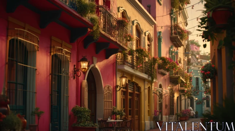 Vibrant Streetscape of a Latin American City | Colorful Buildings and Intricate Details AI Image