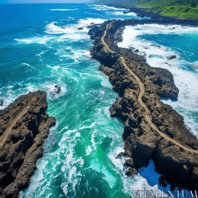AI ART Captivating Aerial Photography: Rocky Ocean Shore and Road