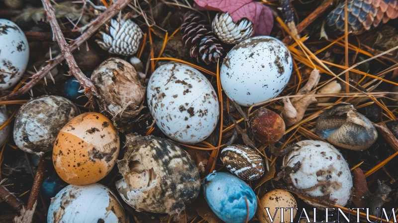 Close-up Image of Various Eggs - Unique Colors and Sizes AI Image