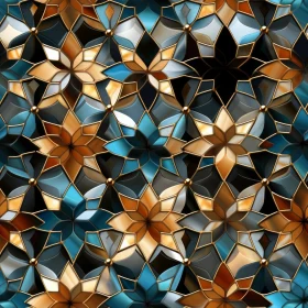 Golden and Blue Glass Flowers Seamless Pattern