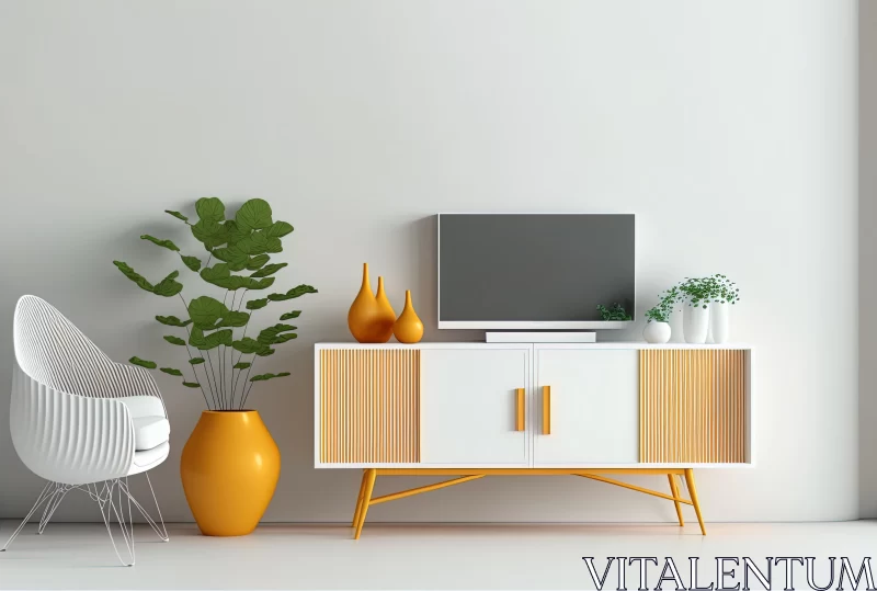 AI ART Captivating Yellow Console with Orange Plant | 3D Rendering