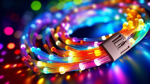 Coiled Fiber Optic Cable Illuminated - Stock Photo