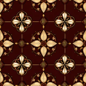 Golden and White Floral Pattern on Dark Red Background